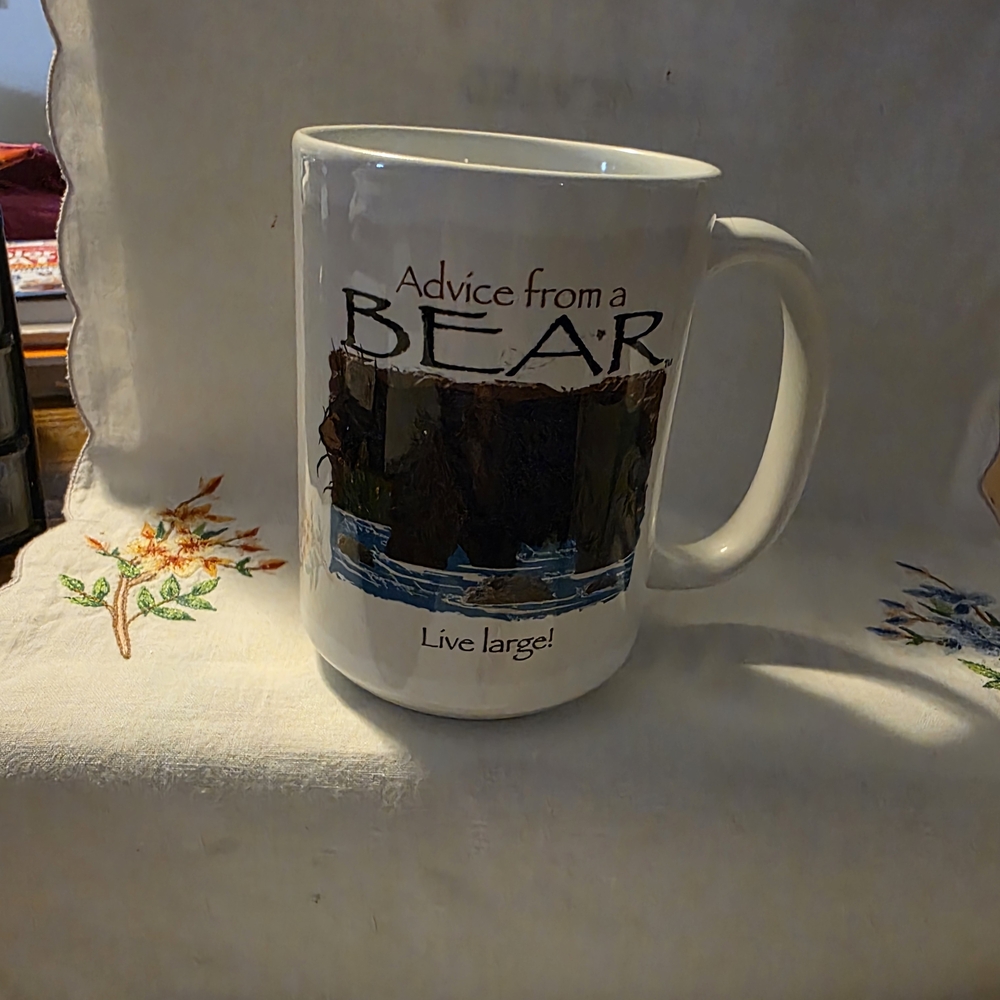 White "Advice from a Bear" Ceramic Coffee Mug - Live Large